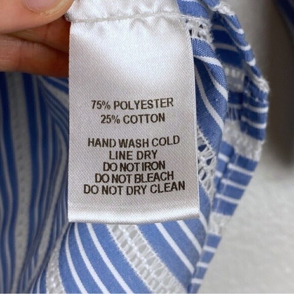 Lulu's Beyond Belief Blue Striped Knot Front Off-The-Shoulder Top Size S - Picture 9 of 10